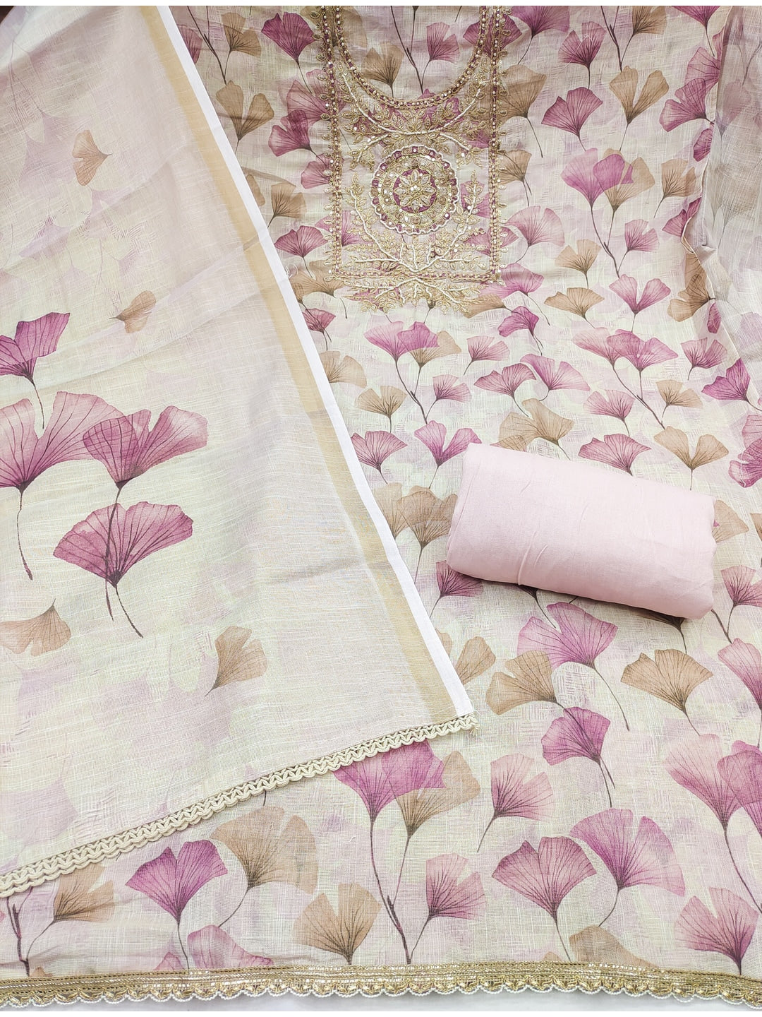 Peachmode Peach Pure Cotton Lilian Dress Material with Embroidered Dupatta - Image 4