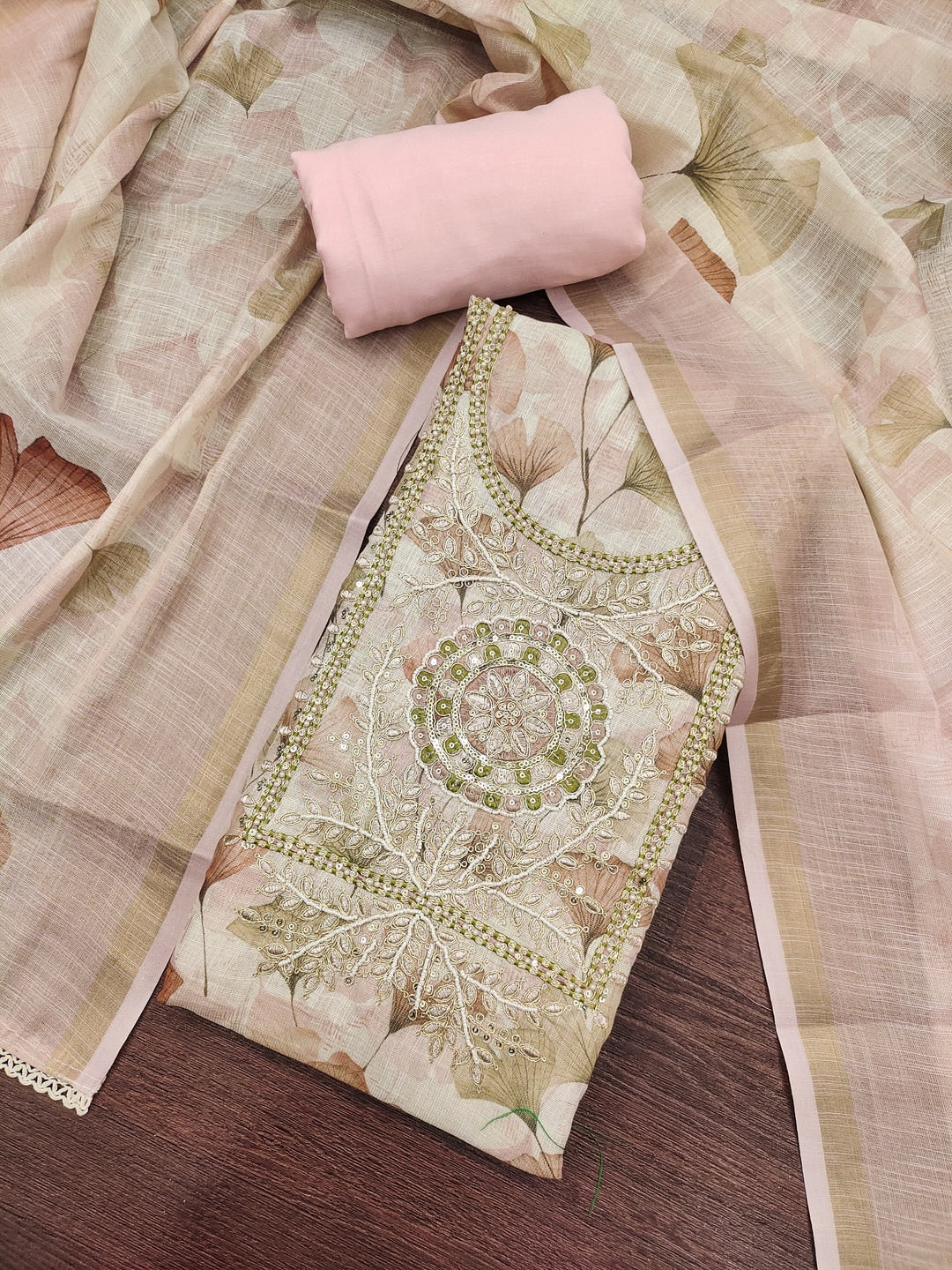 Peachmode Cream Pure Cotton Lilian Dress Material with Embroidered Dupatta - Image 8