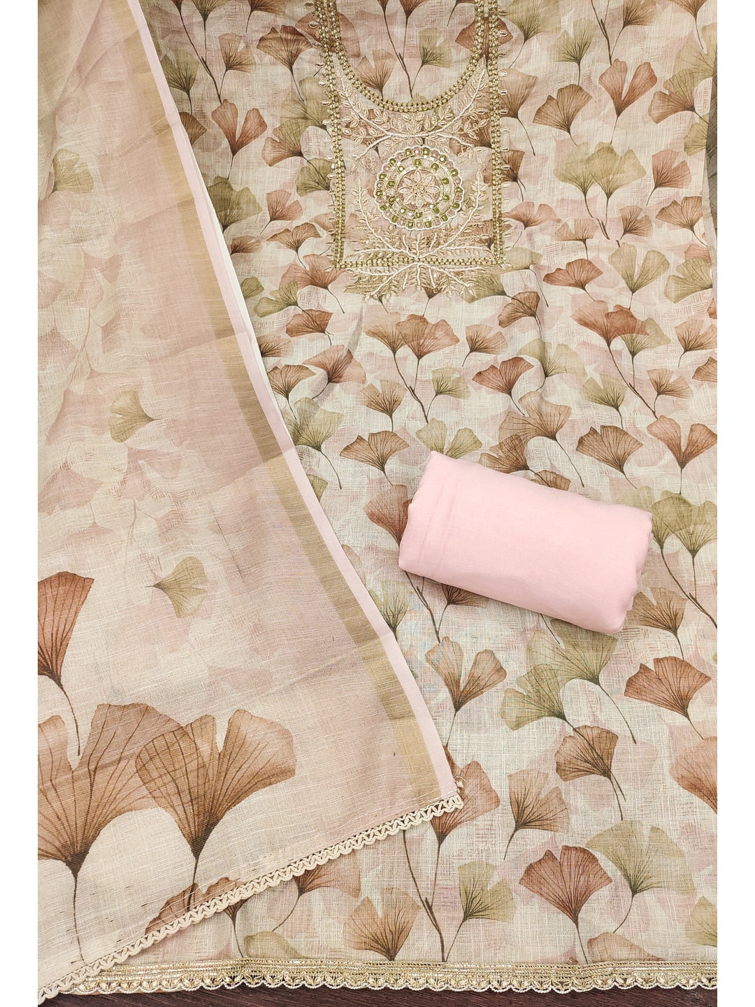 Peachmode Cream Pure Cotton Lilian Dress Material with Embroidered Dupatta - Image 9