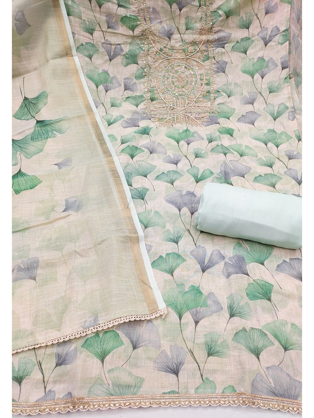 Peachmode Sea Green Pure Cotton Lilian Dress Material with Embroidered Dupatta - Image 4