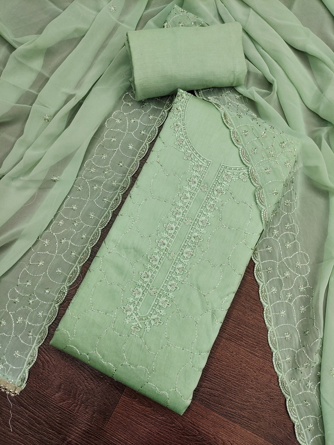 Peachmode Sea Green Jam Cotton Dress Material with Embroidered Dupatta - Image 5
