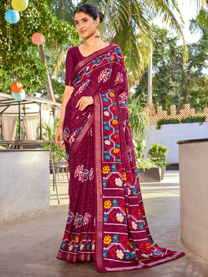 Purple Tussar Silk Saree with Elegant Ikkat Motifs Modern Style - Image 1