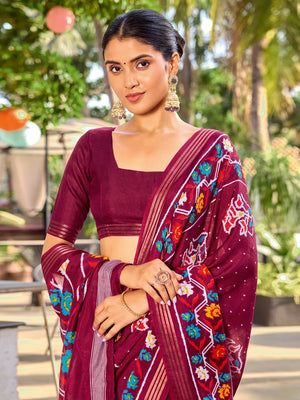 Purple Tussar Silk Saree with Elegant Ikkat Motifs Modern Style - Image 2