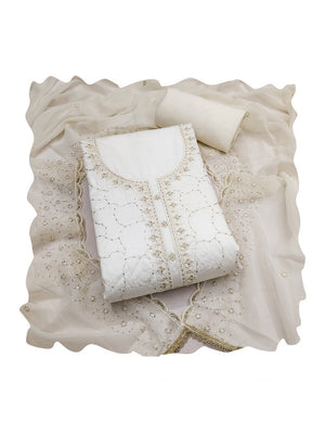 Peachmode Off White Jam Cotton Dress Material with Embroidered Dupatta - Image 2