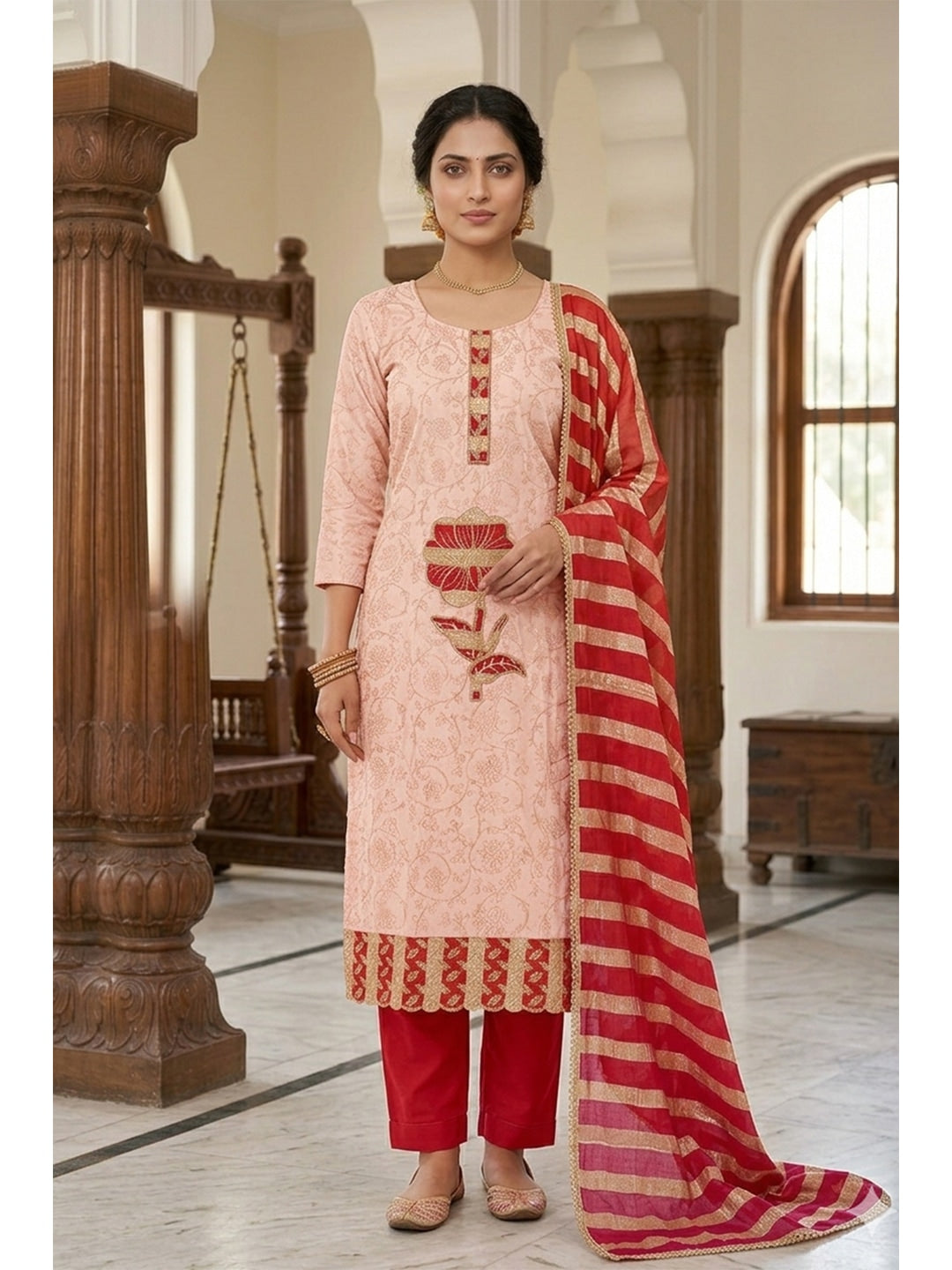 Peachmode Peach Jam Cotton Dress Material with Embroidered Dupatta - Image 2