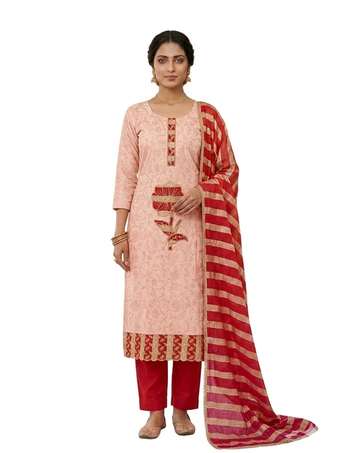 Peachmode Peach Jam Cotton Dress Material with Embroidered Dupatta - Image 7