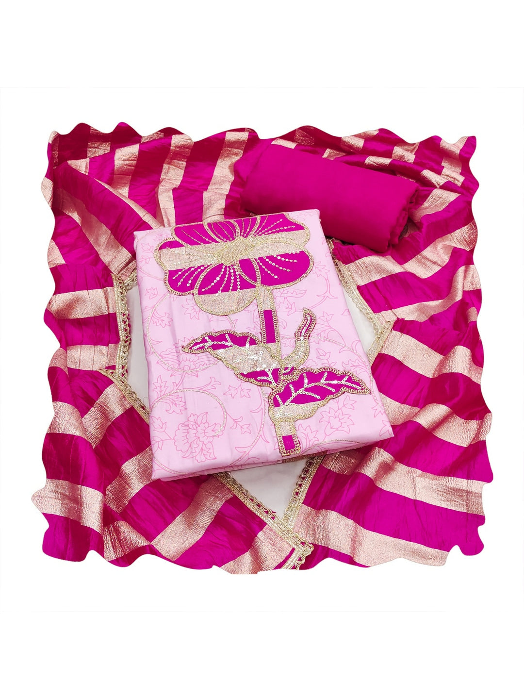 Peachmode Pink Jam Cotton Dress Material with Embroidered Dupatta - Image 3