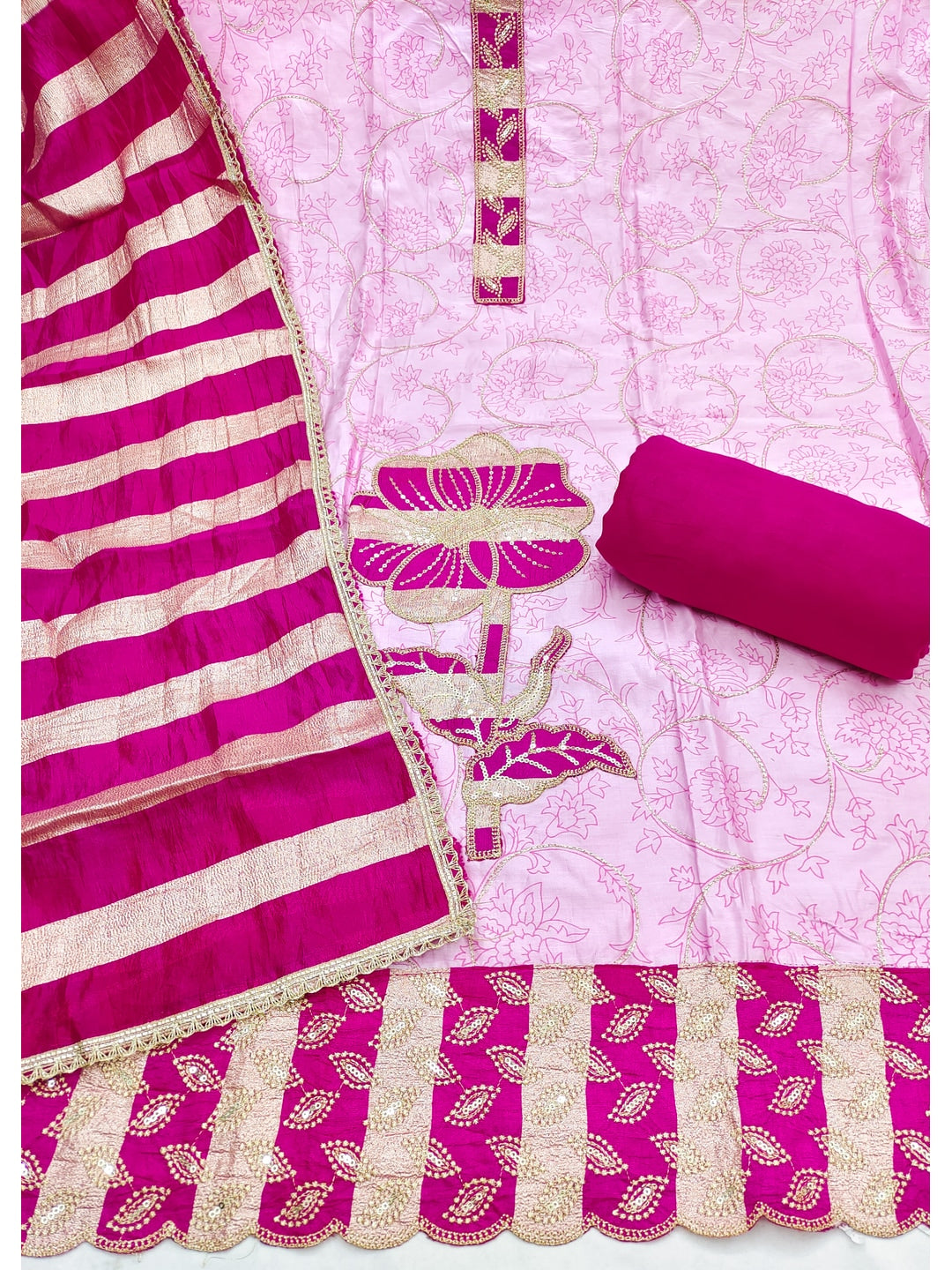 Peachmode Pink Jam Cotton Dress Material with Embroidered Dupatta - Image 3