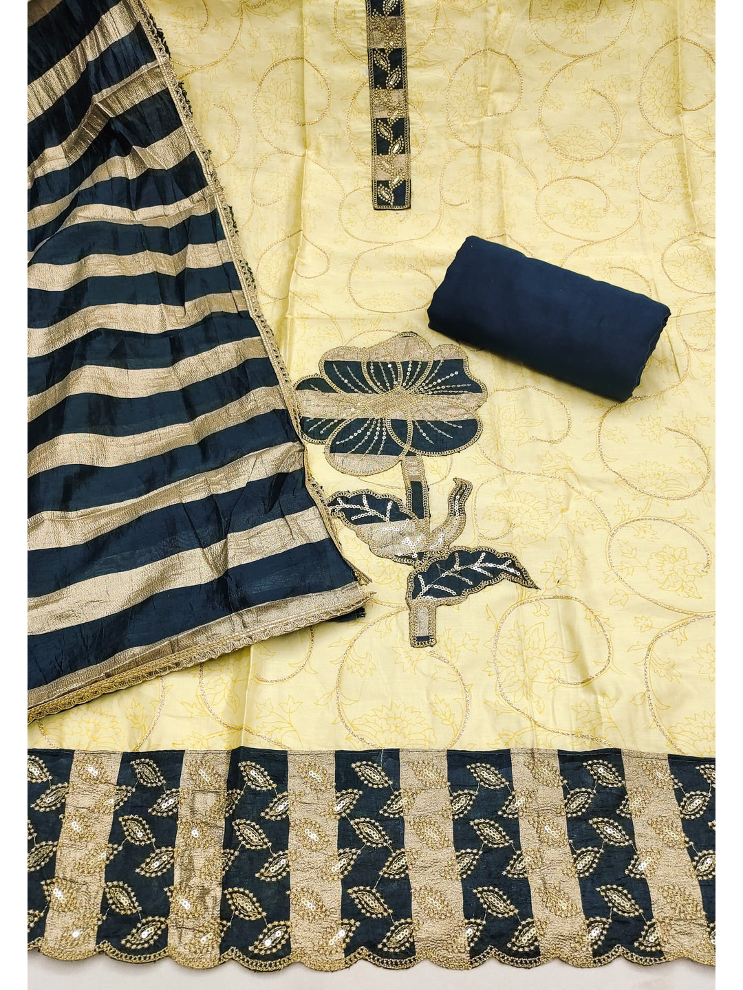 Peachmode Yellow Jam Cotton Dress Material with Embroidered Dupatta - Image 4