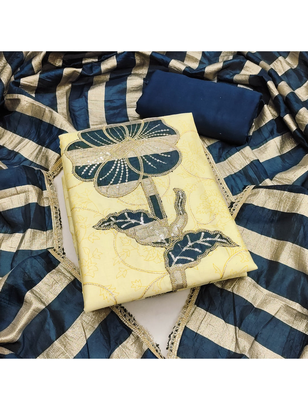 Peachmode Yellow Jam Cotton Dress Material with Embroidered Dupatta - Image 5