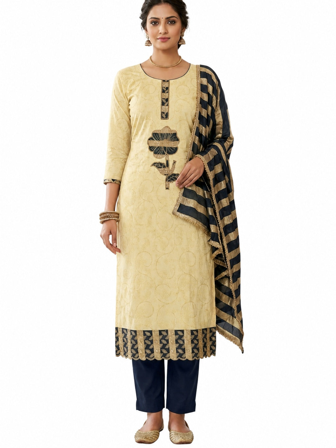 Peachmode Yellow Jam Cotton Dress Material with Embroidered Dupatta - Image 7