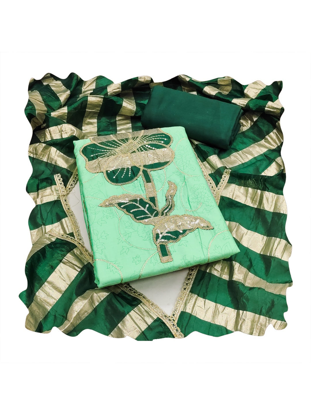 Peachmode Green Jam Cotton Dress Material with Embroidered Dupatta - Image 3