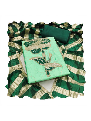 Peachmode Green Jam Cotton Dress Material with Embroidered Dupatta - Image 2
