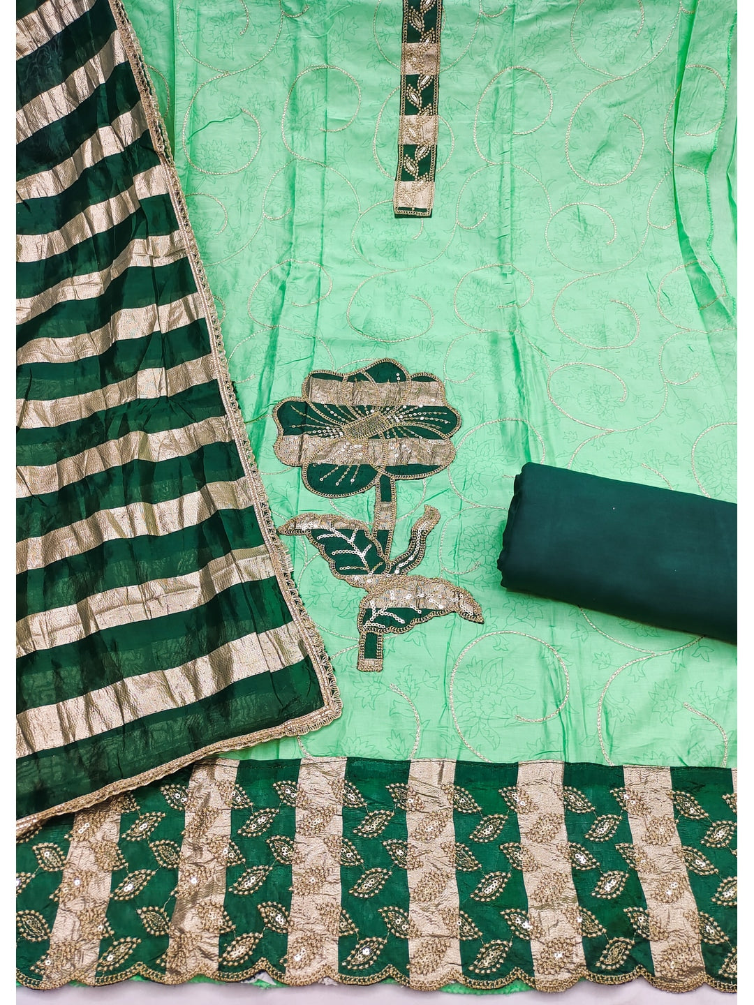 Peachmode Green Jam Cotton Dress Material with Embroidered Dupatta - Image 4