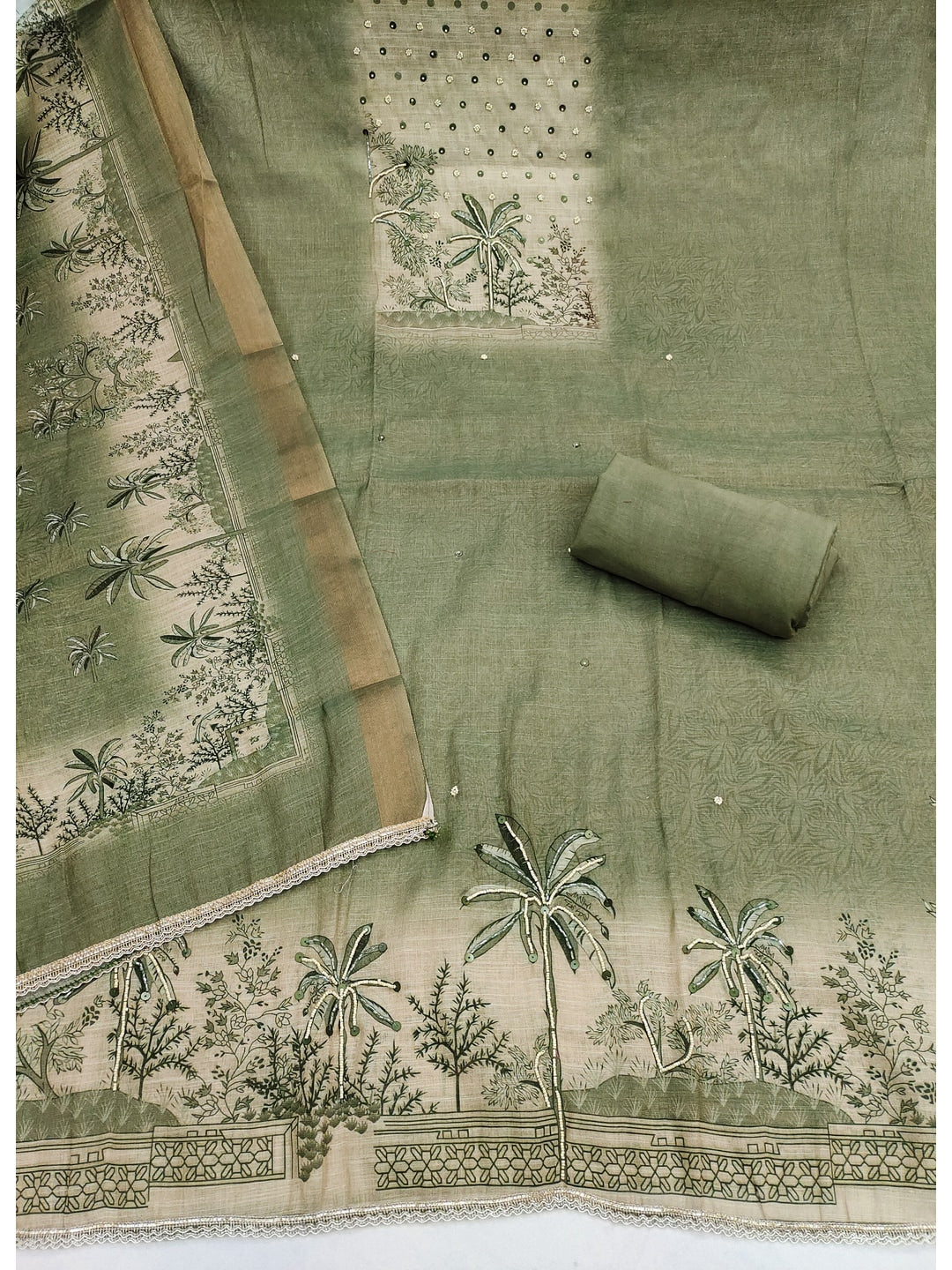 Peachmode Green Pure Cotton Lilian Dress Material with Embroidered Dupatta - Image 4