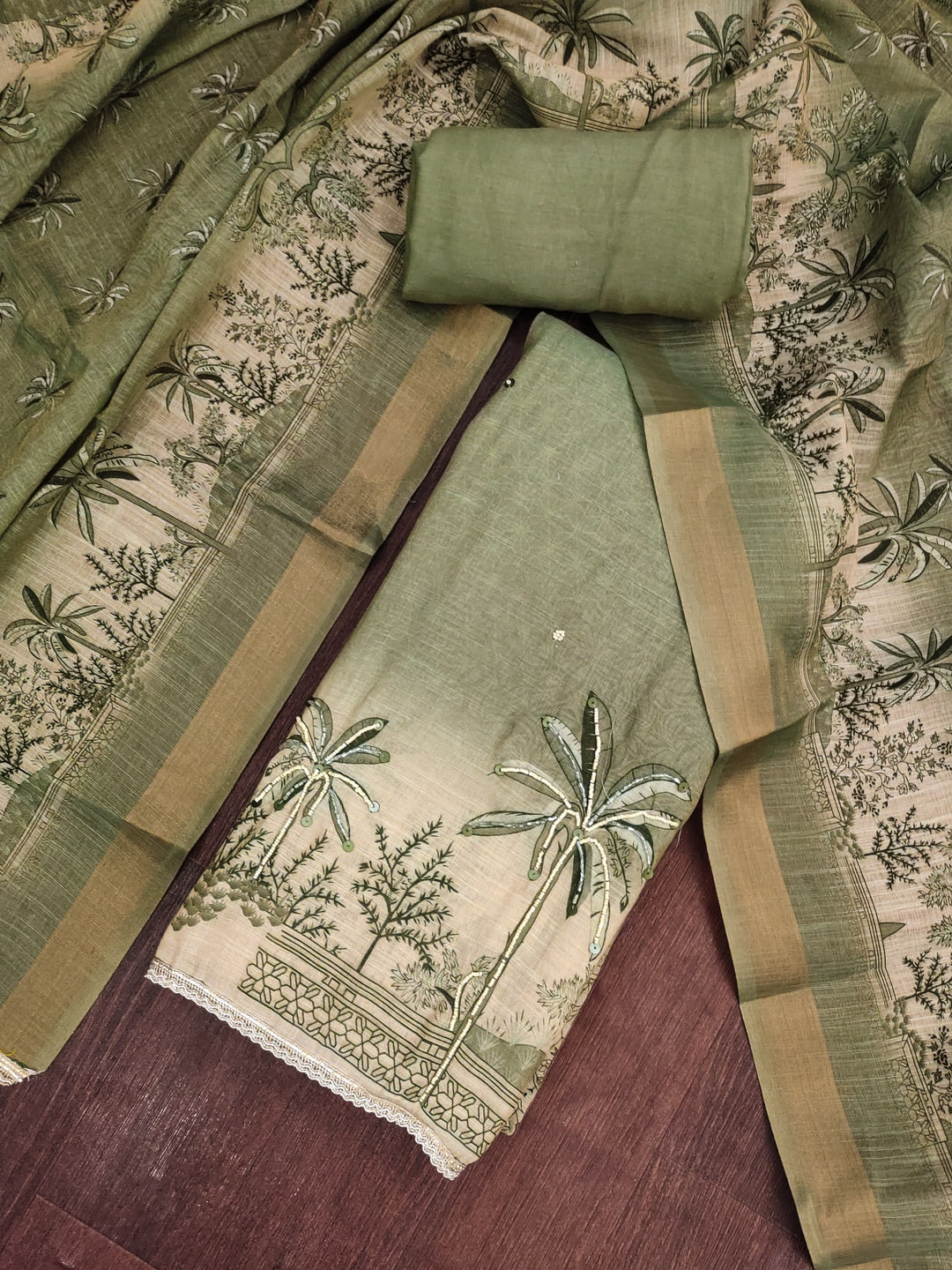 Peachmode Green Pure Cotton Lilian Dress Material with Embroidered Dupatta - Image 5