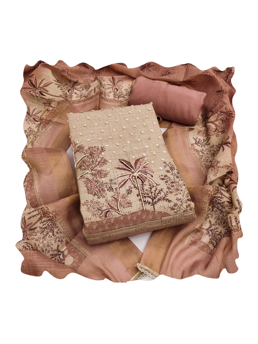 Peachmode Peach Pure Cotton Lilian Dress Material with Embroidered Dupatta - Image 2