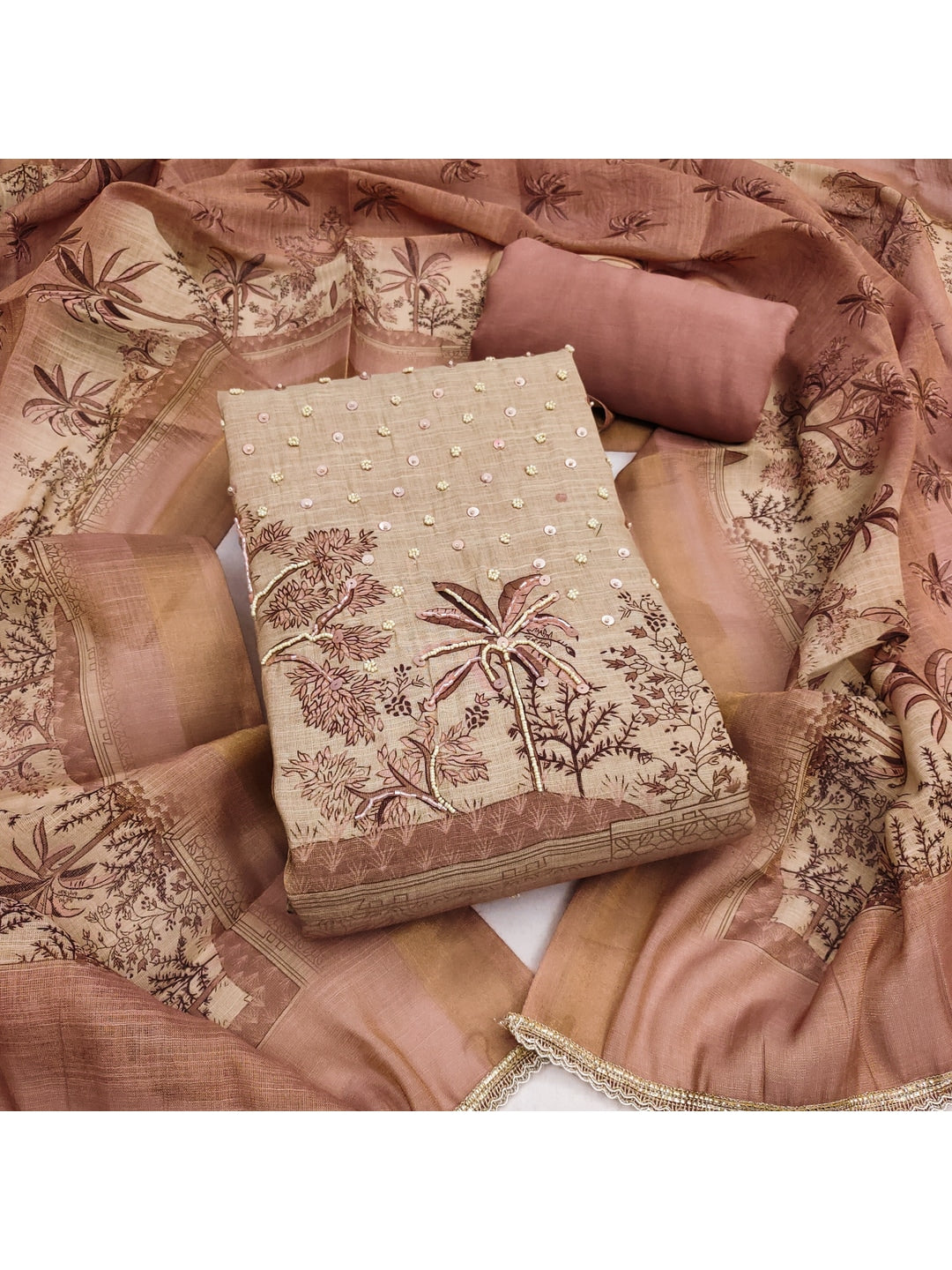 Peachmode Peach Pure Cotton Lilian Dress Material with Embroidered Dupatta - Image 4
