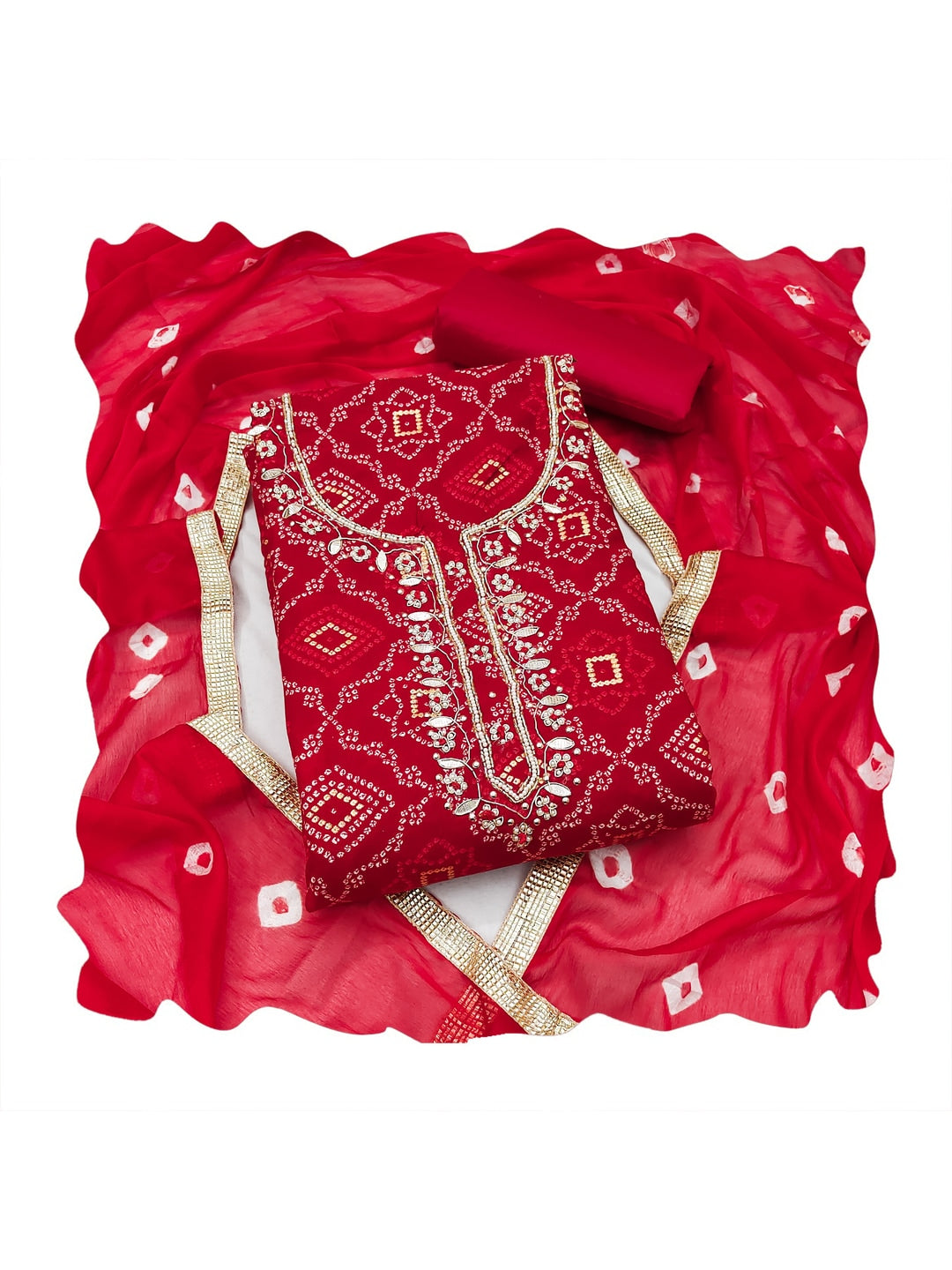 Peachmode Red Jam Cotton Dress Material with Embroidered Dupatta - Image 3