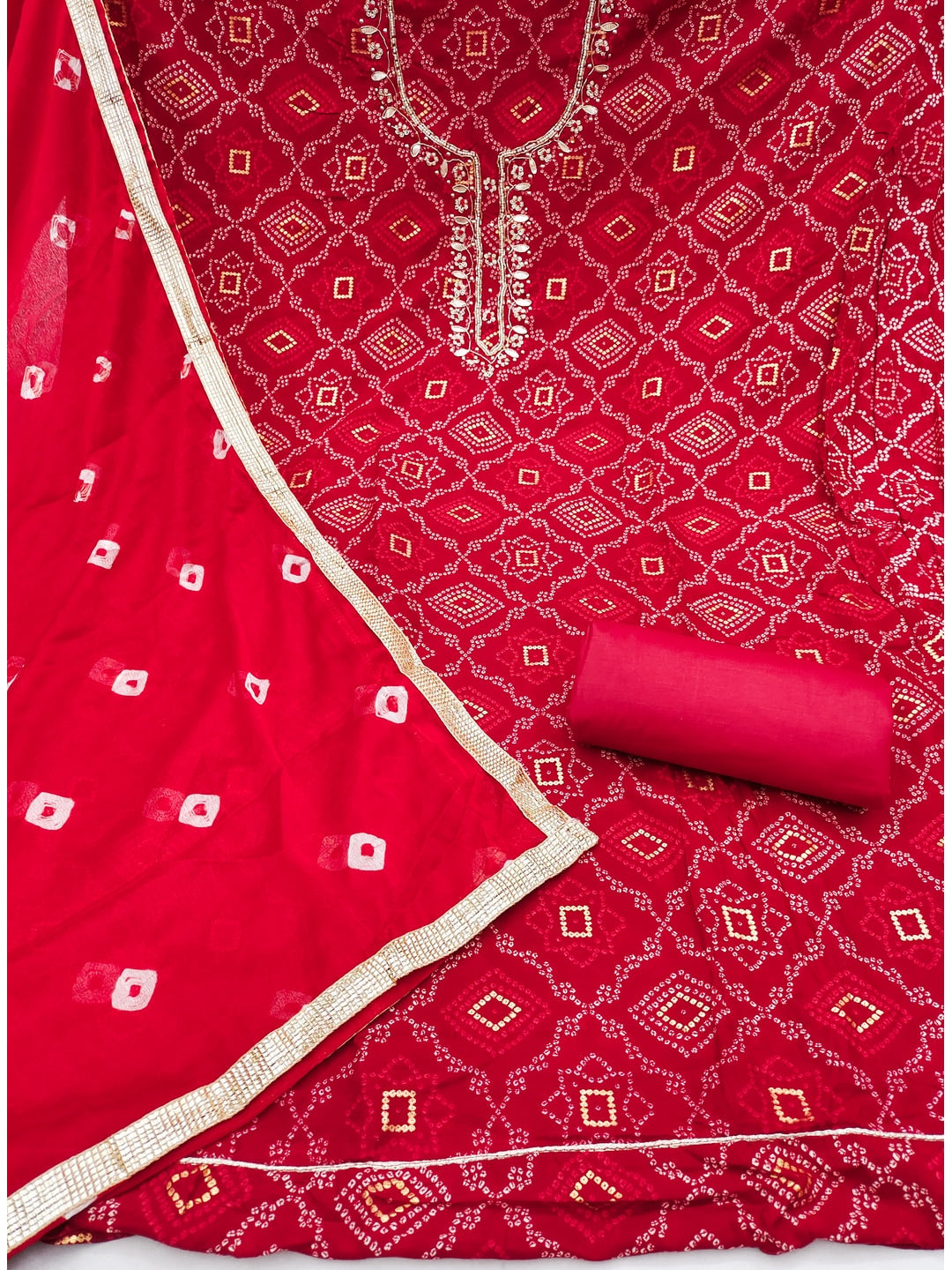 Peachmode Red Jam Cotton Dress Material with Embroidered Dupatta - Image 4