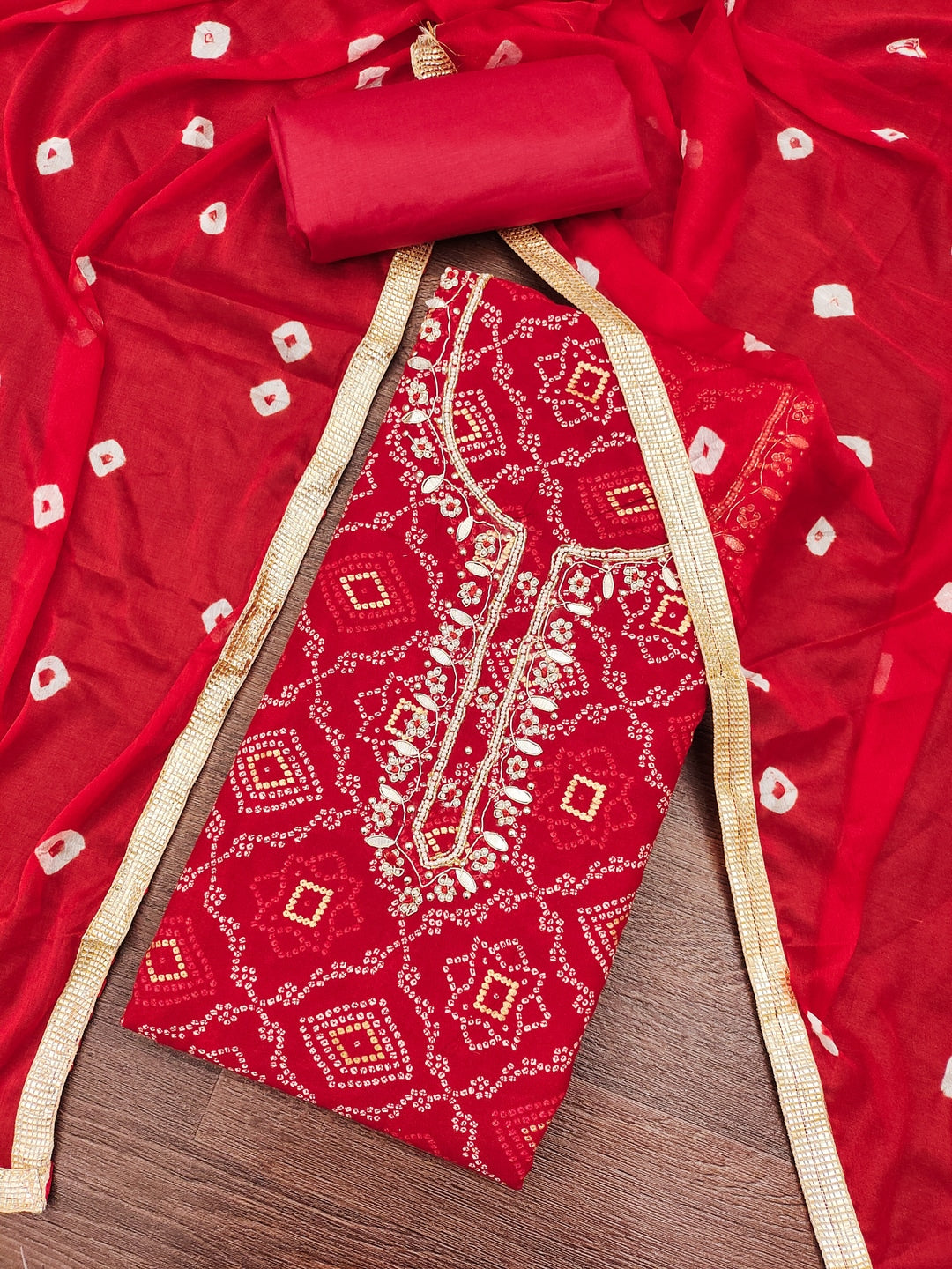 Peachmode Red Jam Cotton Dress Material with Embroidered Dupatta - Image 5