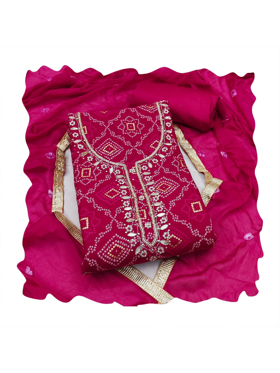 Peachmode Pink Jam Cotton Dress Material with Embroidered Dupatta - Image 3