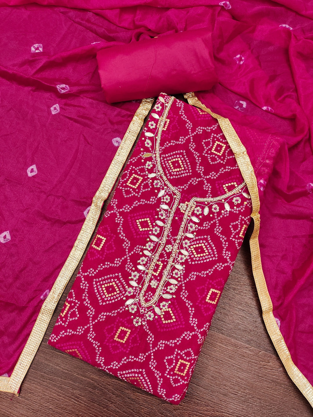 Peachmode Pink Jam Cotton Dress Material with Embroidered Dupatta - Image 1
