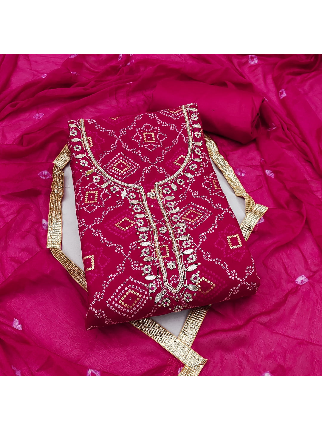Peachmode Pink Jam Cotton Dress Material with Embroidered Dupatta - Image 5