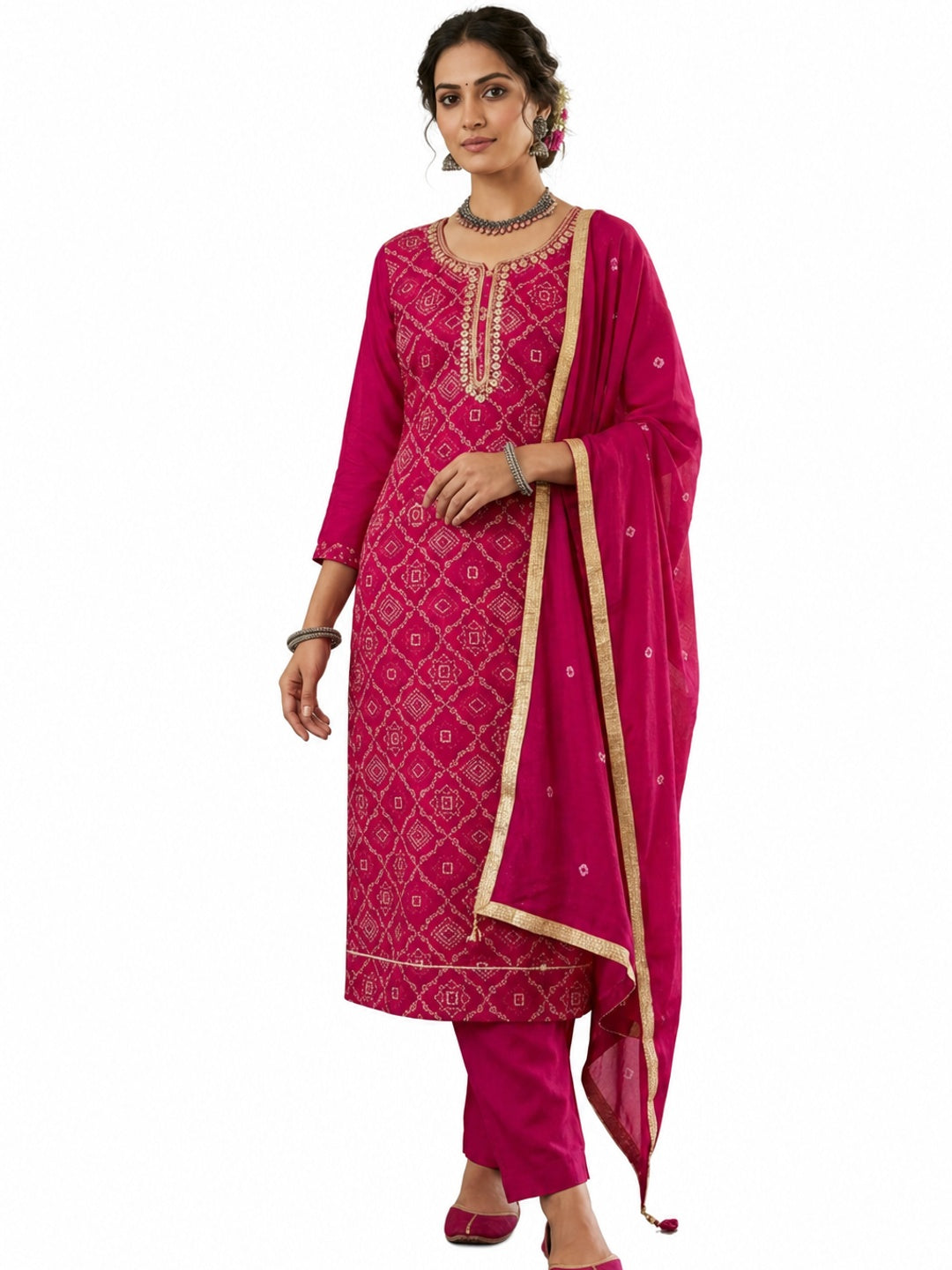 Peachmode Pink Jam Cotton Dress Material with Embroidered Dupatta - Image 7