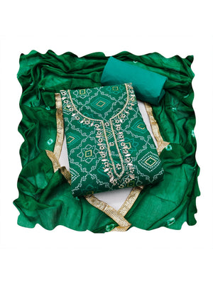 Peachmode Green Jam Cotton Dress Material with Embroidered Dupatta - Image 2