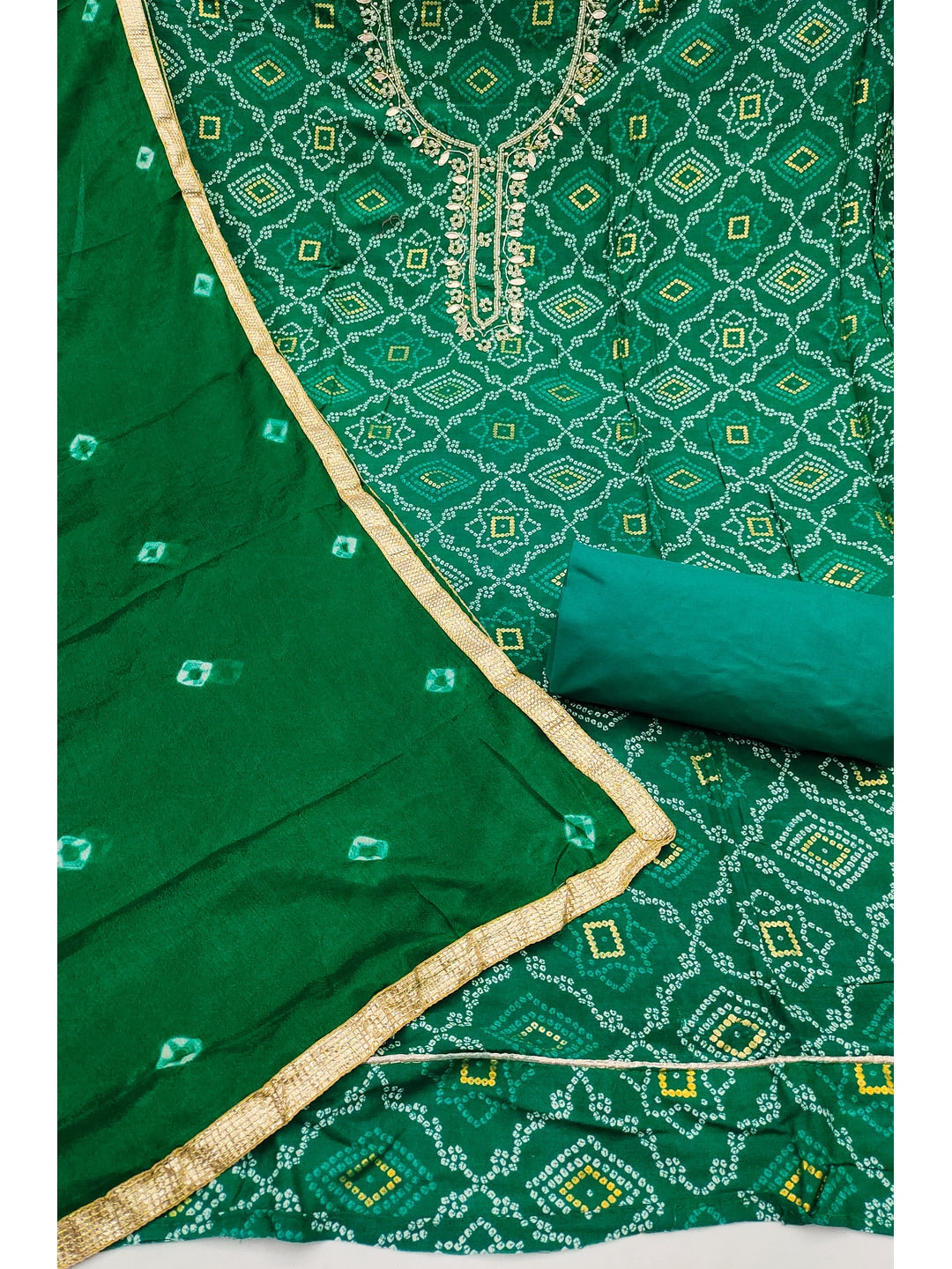 Peachmode Green Jam Cotton Dress Material with Embroidered Dupatta - Image 3