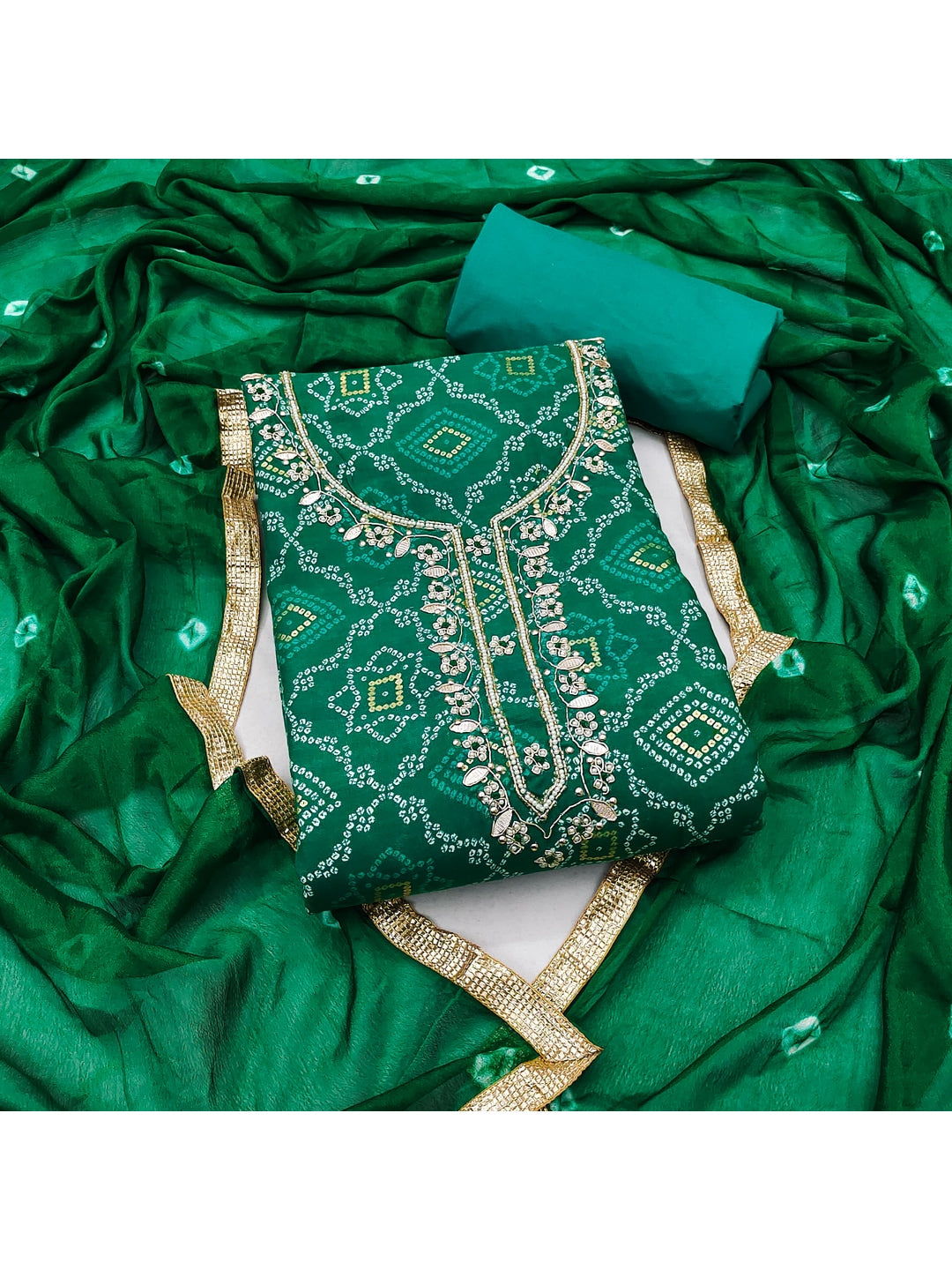 Peachmode Green Jam Cotton Dress Material with Embroidered Dupatta - Image 5