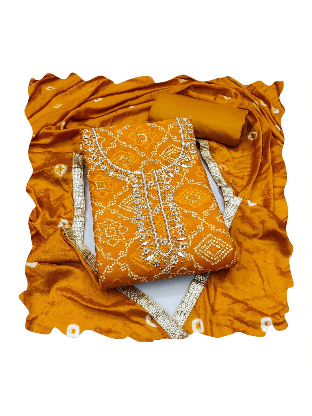 Peachmode Mustard Jam Cotton Dress Material with Embroidered Dupatta - Image 3