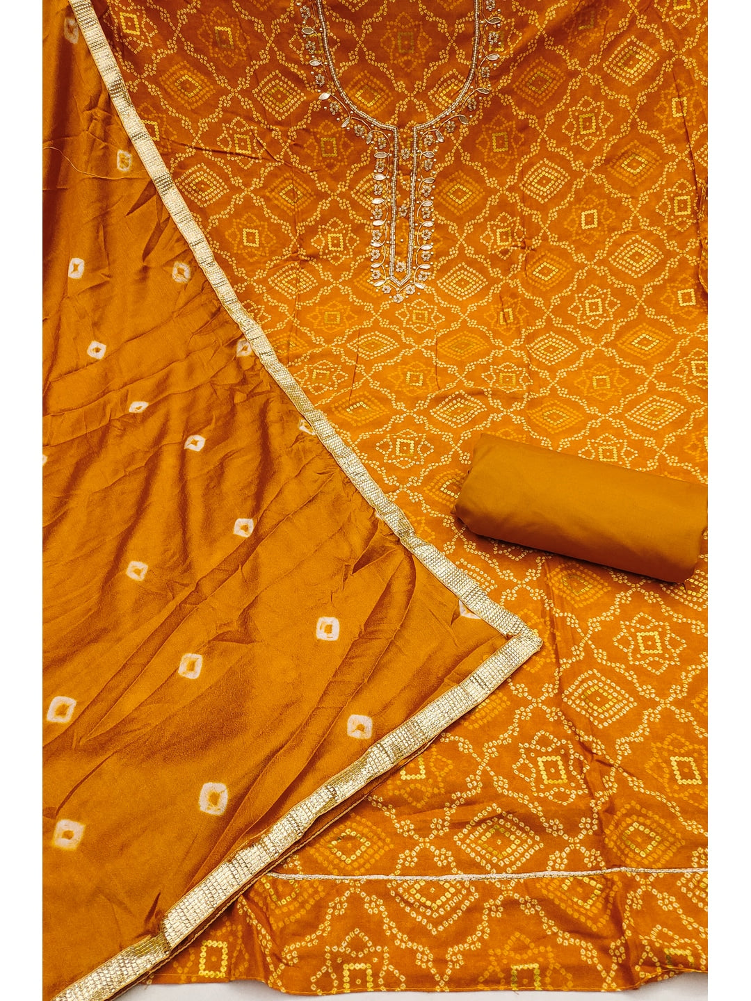 Peachmode Mustard Jam Cotton Dress Material with Embroidered Dupatta - Image 4