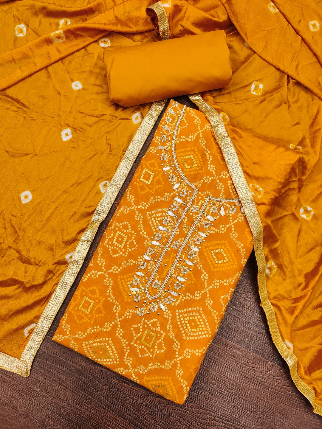 Peachmode Mustard Jam Cotton Dress Material with Embroidered Dupatta - Image 5