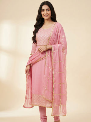 Breathtaking Light Pink Colored Partywear Embroidered Modal Dress Material - Image 1