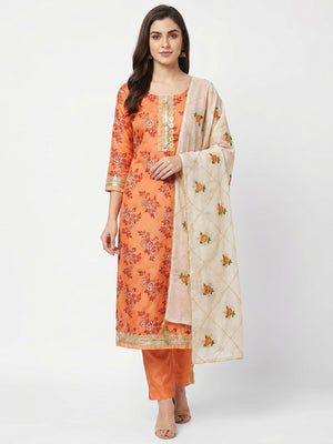 Prominent Orange Colored Casual Wear Printed Modal Silk Dress Material - Image 1