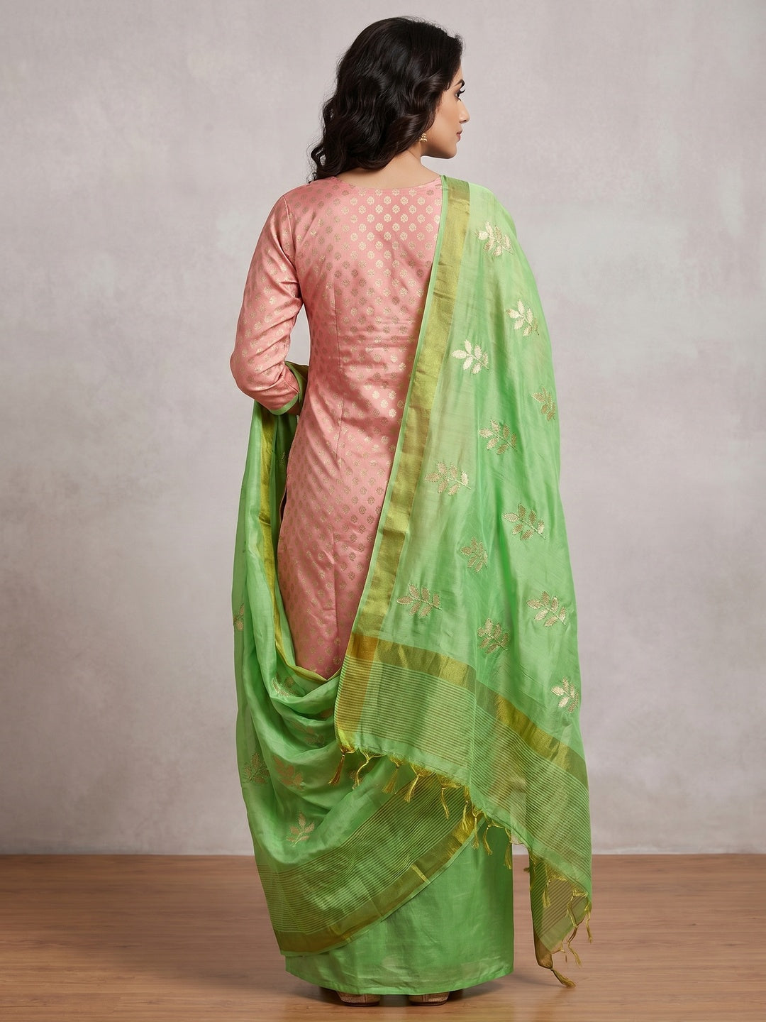 Refreshing Pink Colored Festive Wear Woven Heavy Banarasi Silk Dress Material - Image 3