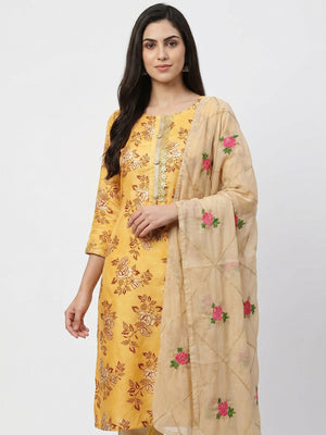 Glorious Yellow Colored Casual Wear Printed Modal Silk Dress Material - Image 1
