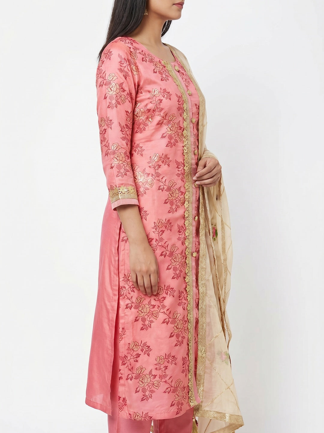 Attractive Pink Colored Casual Wear Printed Modal Silk Dress Material - Image 3