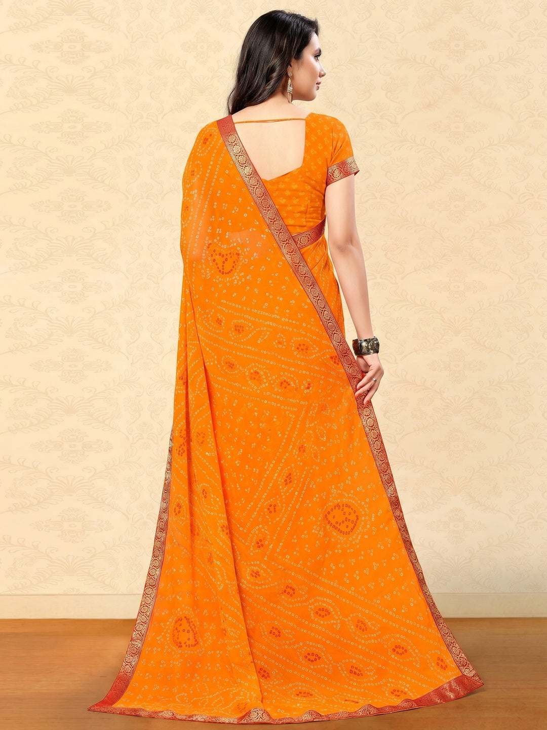 Desirable Yellow Colored Casual Wear Bandhani Printed Chiffon Saree - Image 1