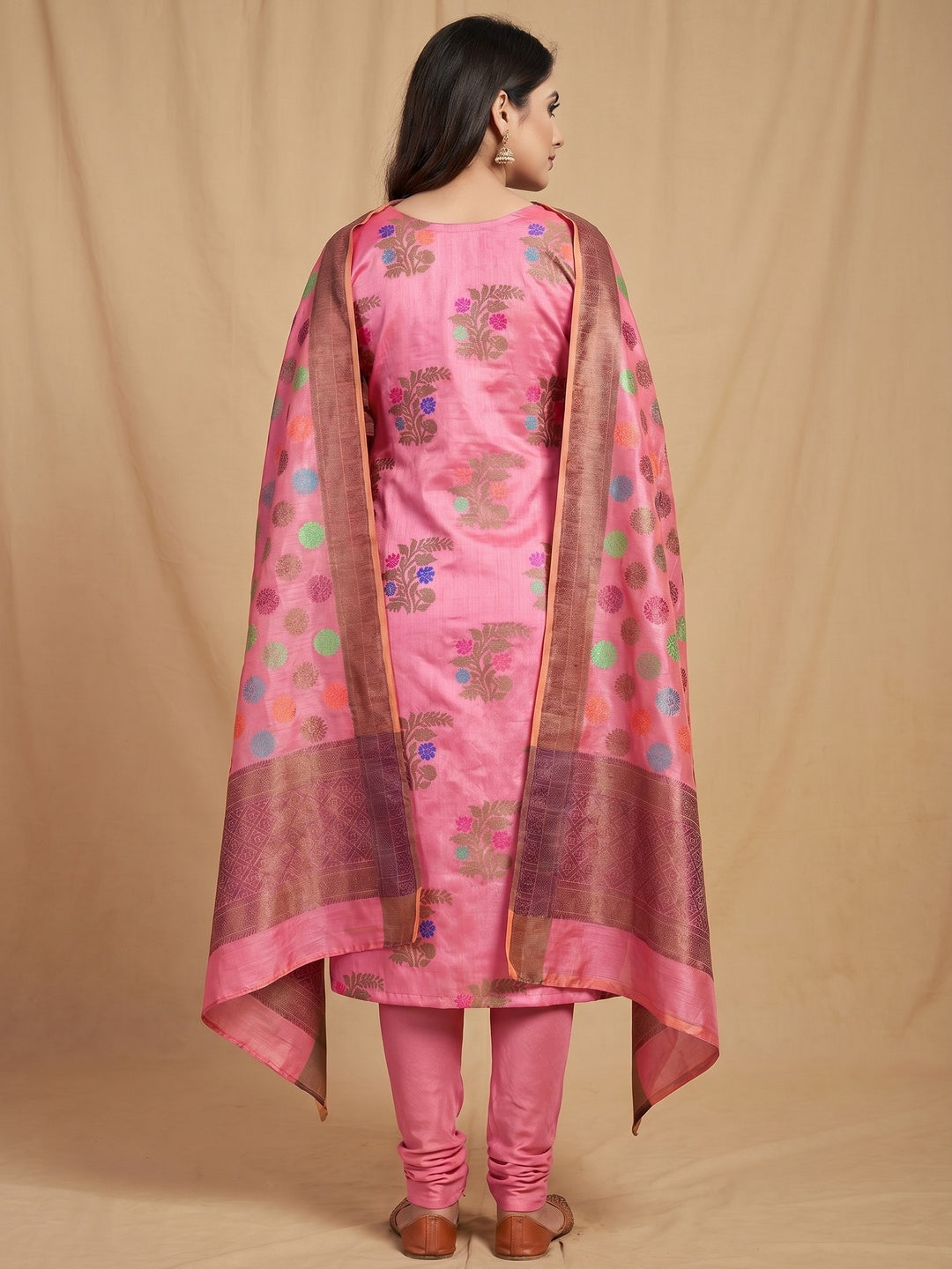 Radiant Pink Colored Festive Wear Woven Heavy Banarasi Silk Dress Material - Image 2