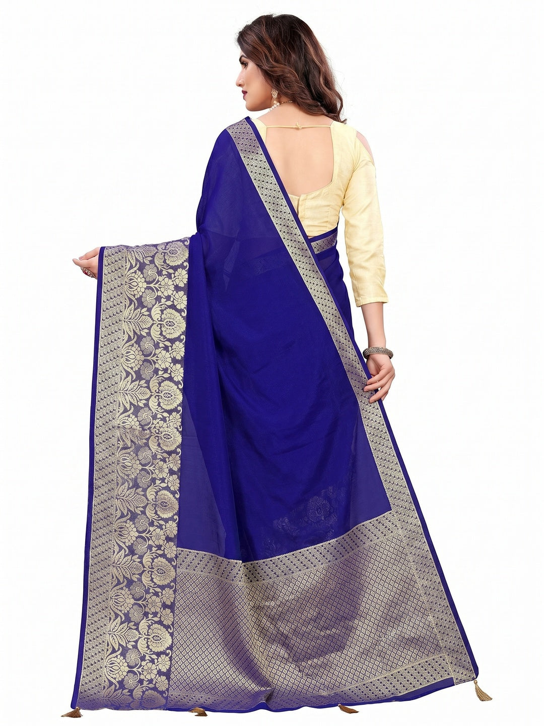 Elegant Royal Blue Colored Festive Wear Woven Art Silk Saree With Tassels - Image 2