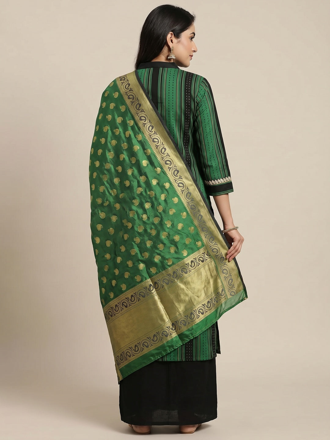 Elegant Green Colored Festive Wear Embroidered Woven Cotton Dress Material - Image 2