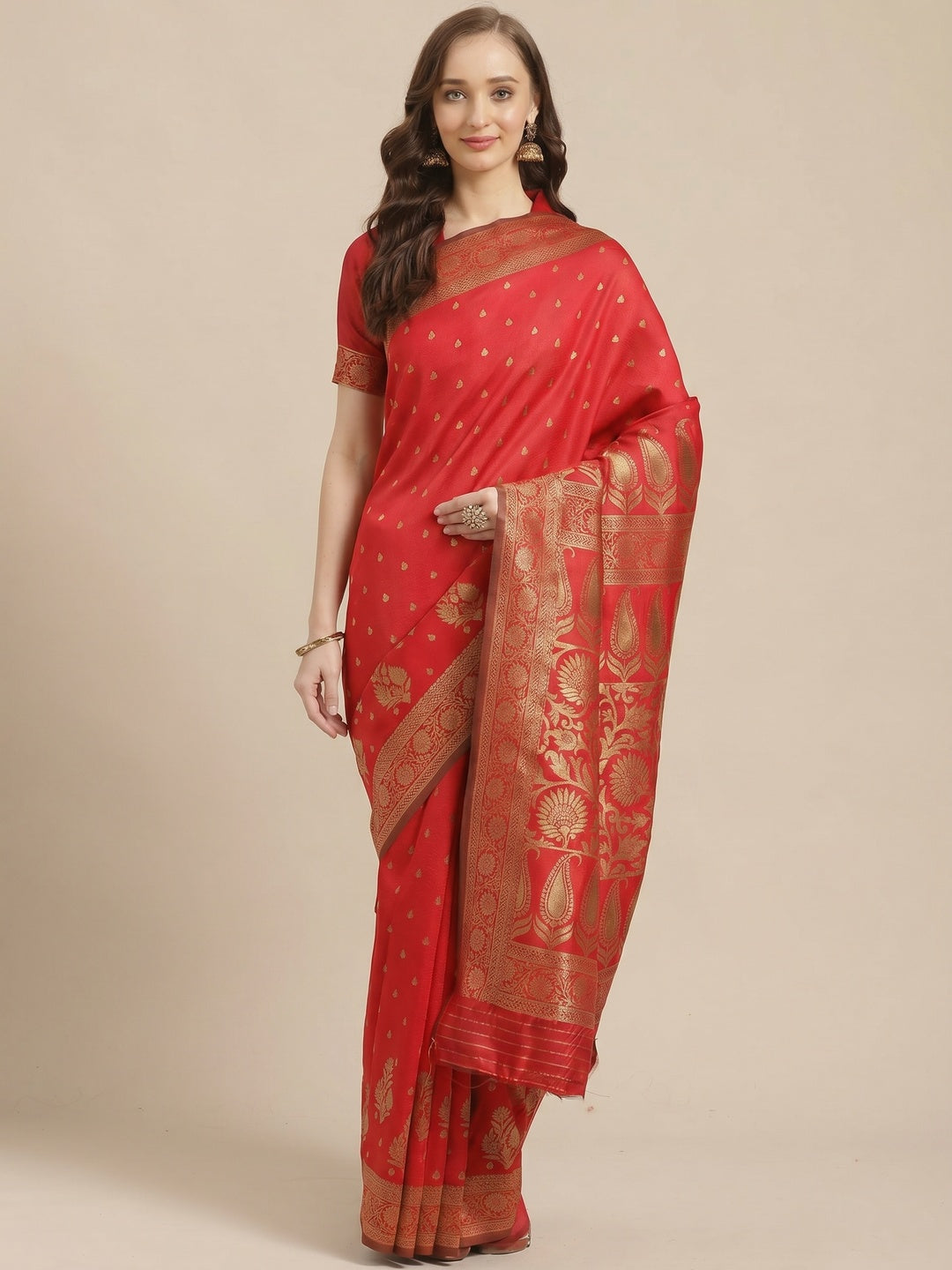 Glorious Red Colored Festive Wear Woven Silk Blend Saree - Image 3
