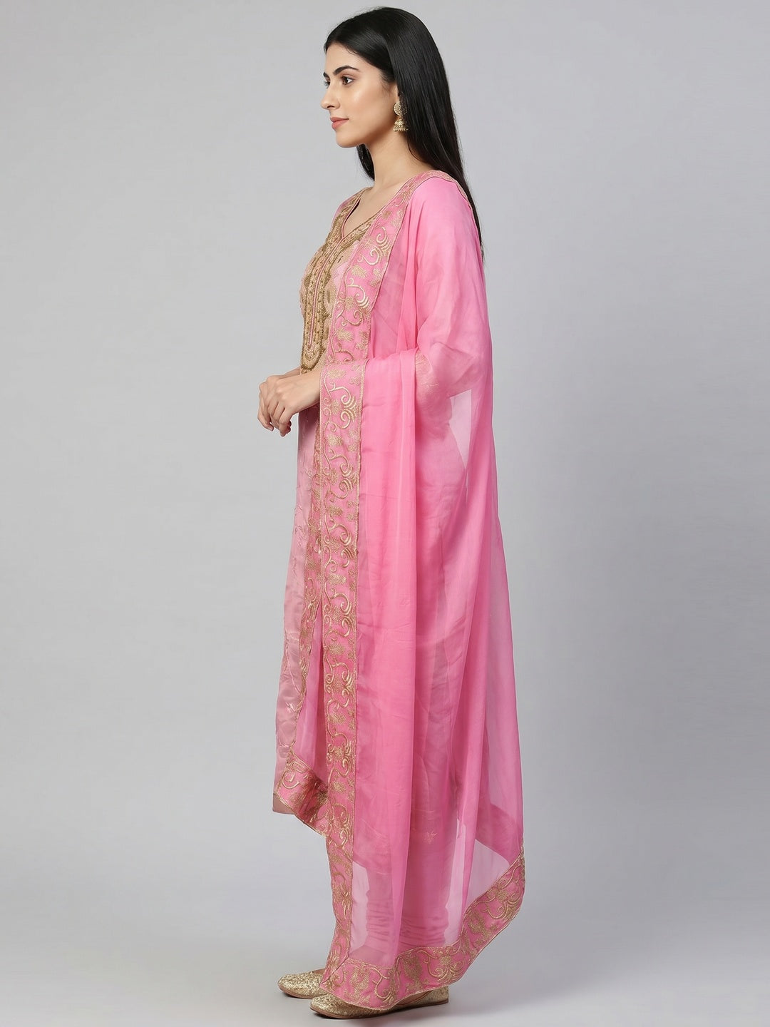 Adorning Light Pink Colored Casual Wear Embroidered Heavy Modal Silk Dress Material - Image 3