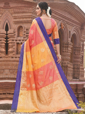 Magnetic Multi Colored Festive Wear Woven Handloom Silk Saree - Image 1