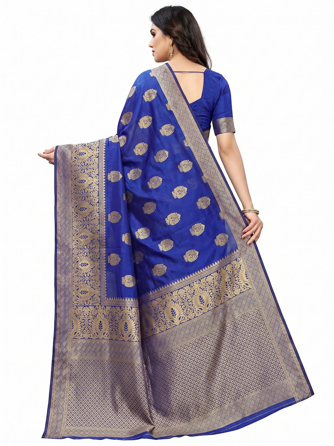 Flirty Blue Colored Festive Wear Woven Litchi Jacquard Silk Saree - Image 1