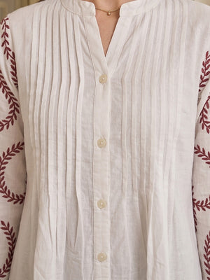 White Cotton Top and Bottom Set with Thread Work - Image 2