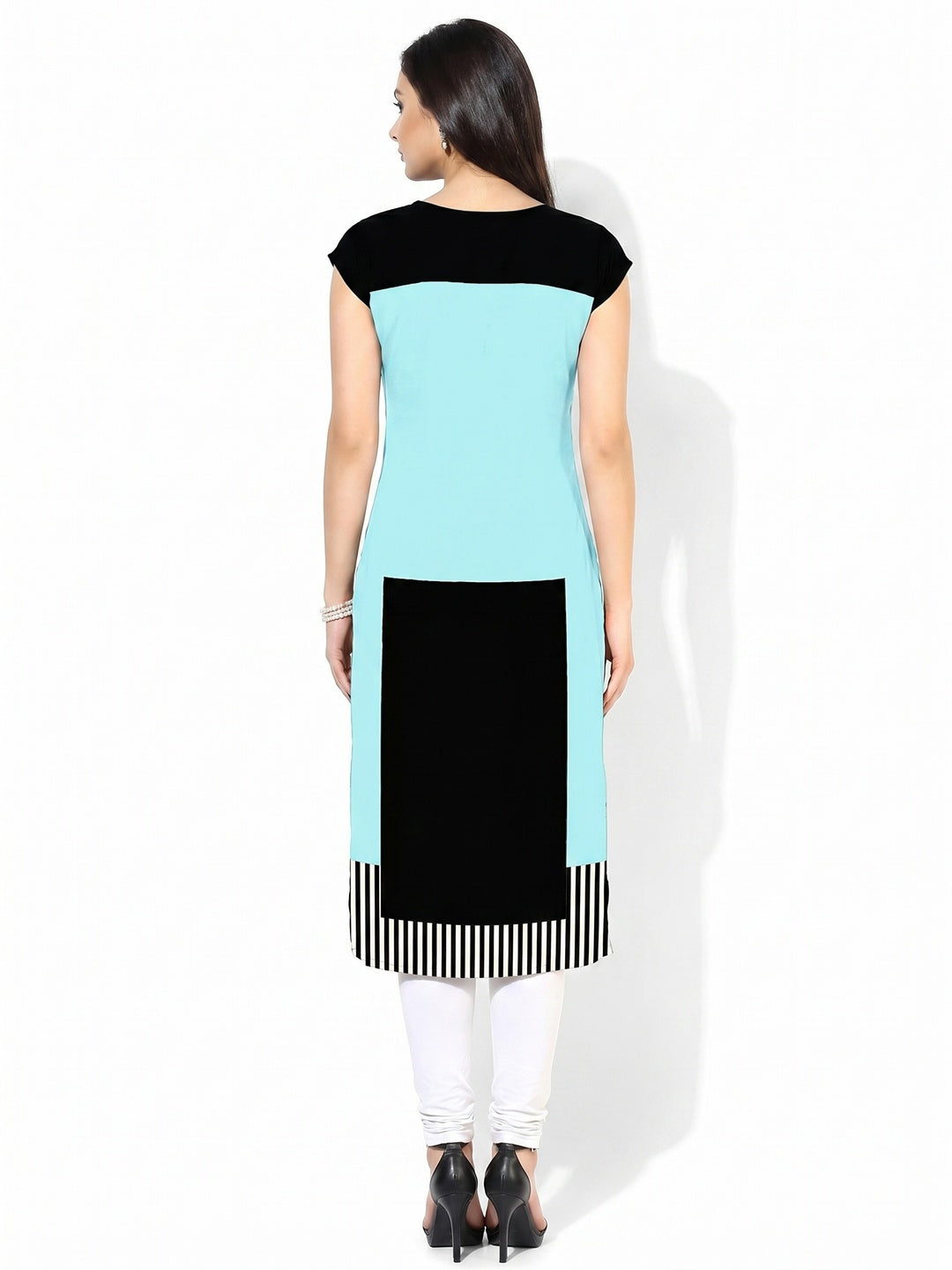Demanding Sky Blue-Multi Colored Casual Printed Crepe Kurti - Image 2